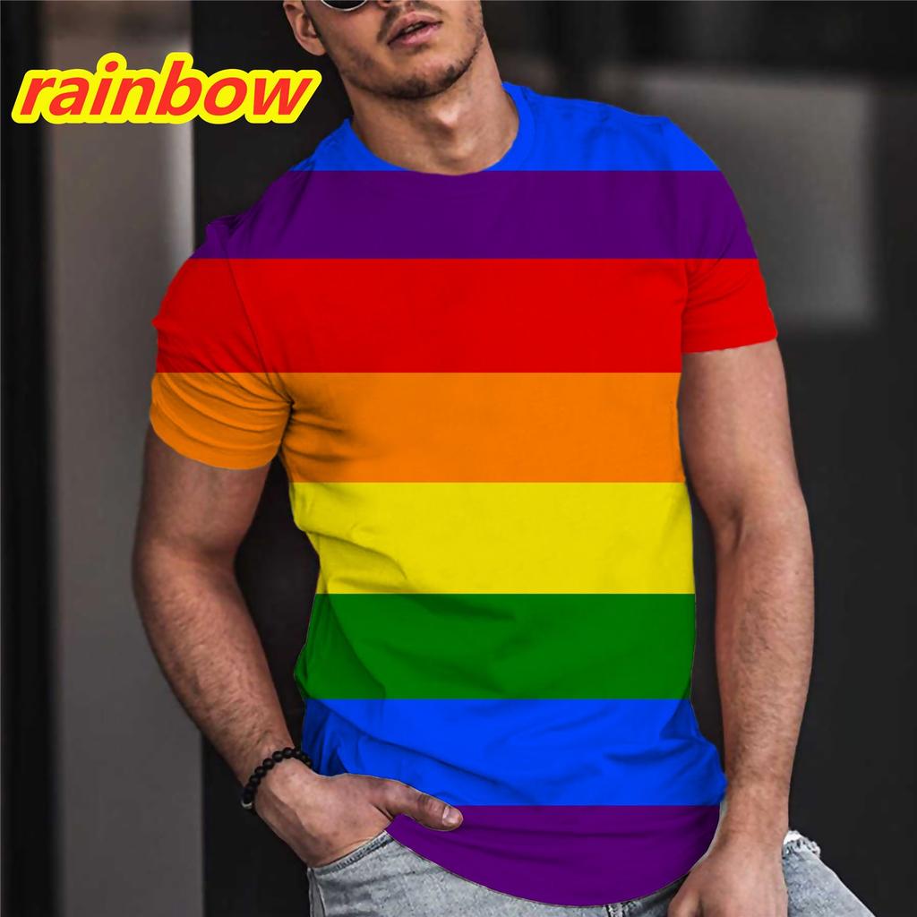 T-shirt 3D Printed Rainbow Gradient Love Pattern Summer Men Women Children Fashion Casual Oversized Crew Neck T-shirt Family Top