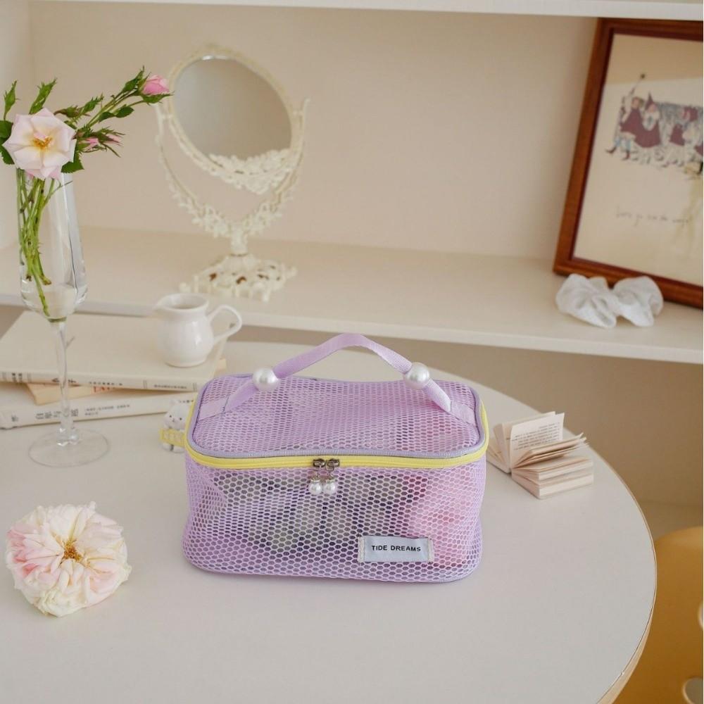 New Dopamine Color Mesh Cosmetic Bag Large Capacity Breathable Coin Purse Lightweight Storage Bag