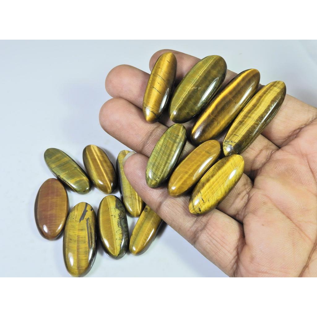 318Cts. Natural Tiger Eye Oval Cabochon Loose Gemstone 14Pcs Lot 28-42 MM C-719