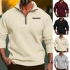 Fall Winter Men Sweatshirt Half Zipper Stand Collar Loose Solid Color Thick Plush Elastic Cuff Pullover Casual Holiday Sport Top