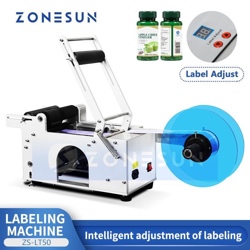 ZONESUN Полуавтоматическая машина для этикетирования круглых бутылок ZS-LT50
