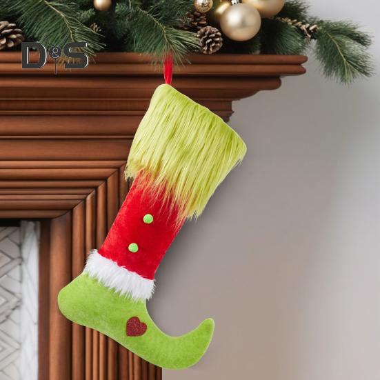 Рождественские чулки, плюшевые зеленые меховые носки, чулки в виде гномов, подвесные украшения для рождественской елки, зимние праздничные подарочные пакеты для украшения дома