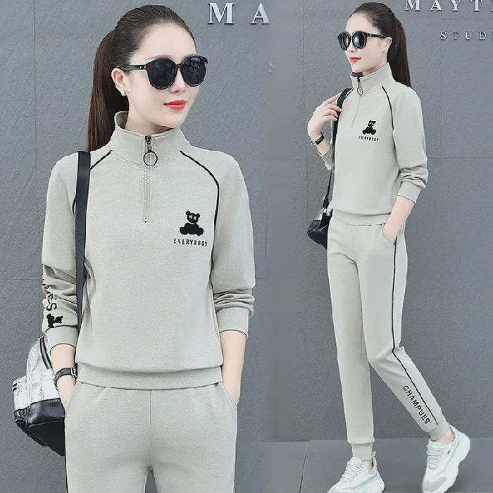 Женский модный свободный костюм для бега с длинными рукавами осень/зима 2023 года — антивозрастной, большой размер, из двух частей