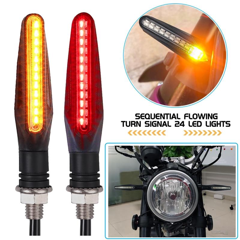 2 шт., 24 светодиода, универсальный индикатор для мотоцикла, плавный указатель поворота, гибкий мигающий тормоз/дневной бег