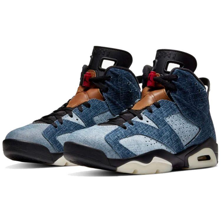 Мужские кроссовки Air Jordan 6 Retro Washed Denim Black Sail-Varsity-Red CT5350-401