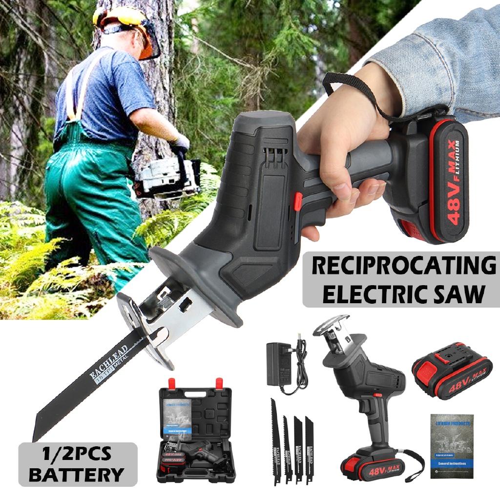 48V Cordless Reciprocating Saw Kit Outdoor Electric Saw with 4PCS Blades for Wood Metal Cutting Power Tools