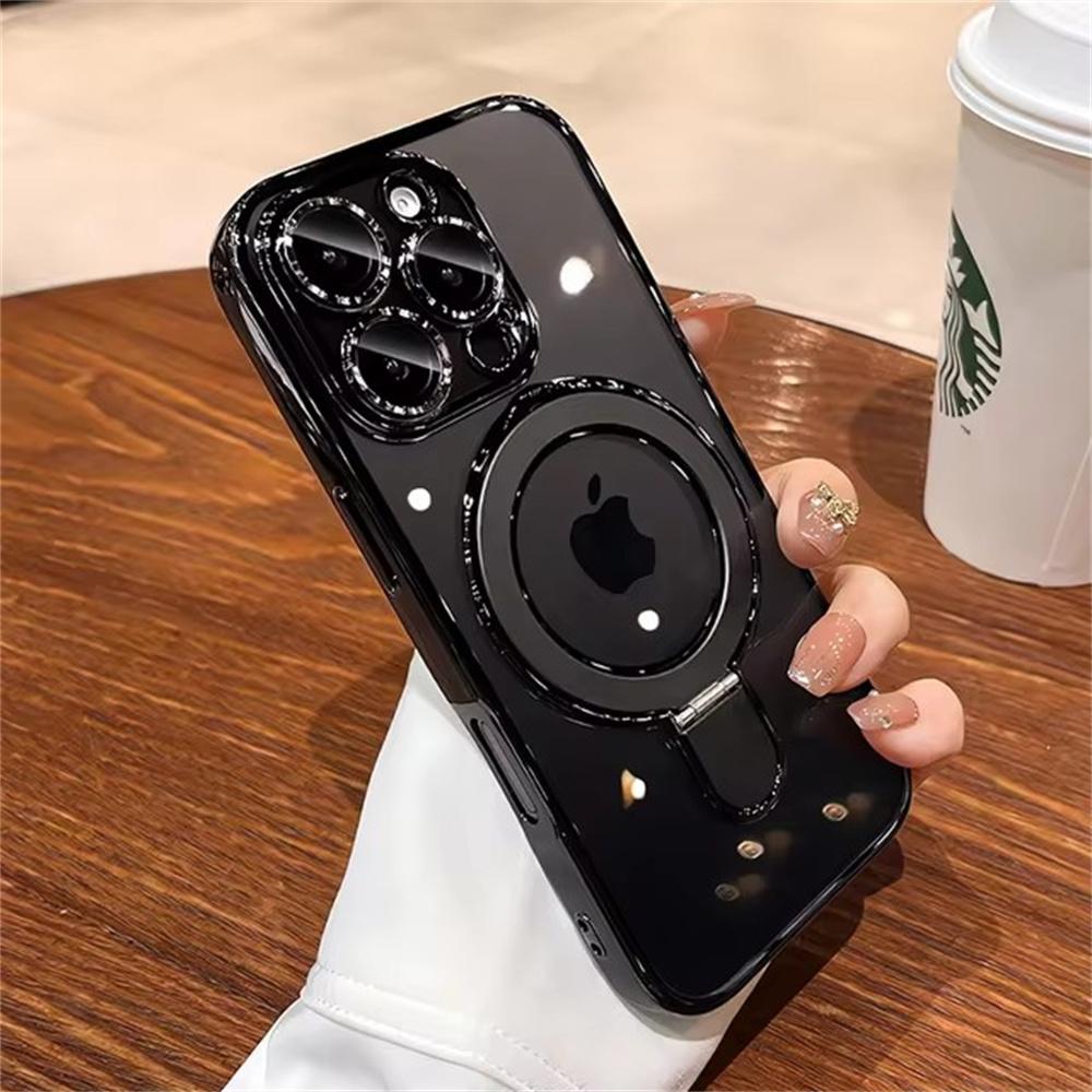 Роскошный чехол-подставка для Magsafe для iPhone 16 15 14 13 12 11 Pro Max 16 15 Plus с магнитным кольцом-подставкой, прозрачная акриловая крышка