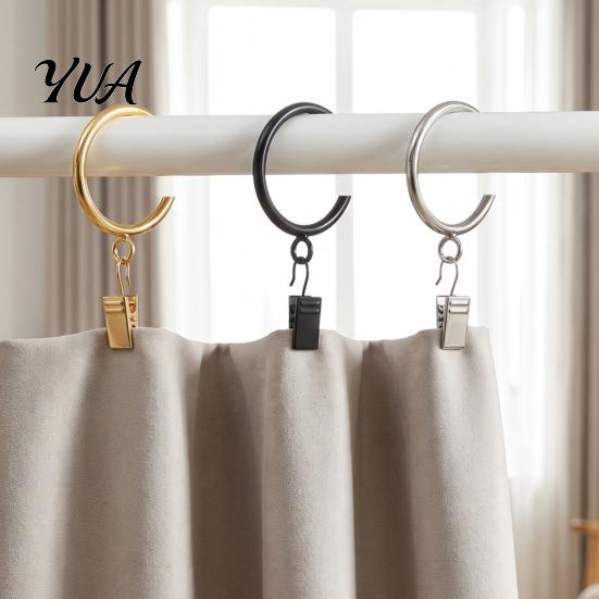 Anti Rust Metal Curtain Hardware 10Pcs C Shaped Rings, Heavy Duty Bypass Weight Hangers Passing Drapery Rings with Eyelets for French