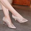 New Chunky Lace Sexy Pointed Toe Women Shoes Summer Designer Mid Heels Shallow Mature Dress Woman Shoes Pumps Zapatos Mujer