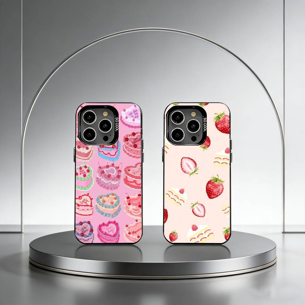 Крем-клубничный торт Милый чехол для телефона Для iPhone 17,16,15,14,13,12,11 Plus,Pro Max,XS,Цветной серебристый чехол для телефона Funda Cover