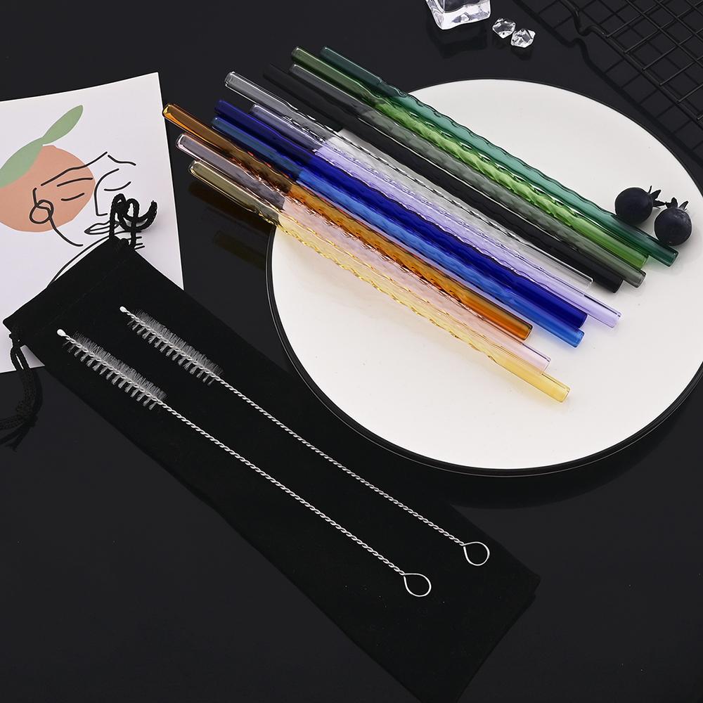 11Pcs Reusable Glass Straws Eco-friendly Drinking Straws for Smoothie Milkshakes Tea Juice Cocktail Straw with Brush Multi-Color