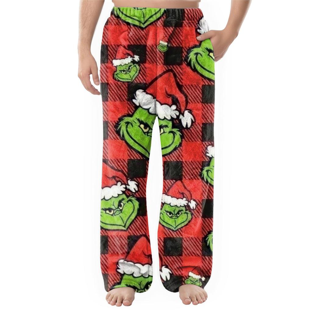 Men's Flannel Pocket Casual Pants, Printed Pocket Casual Pants, Home Sleeping Pants