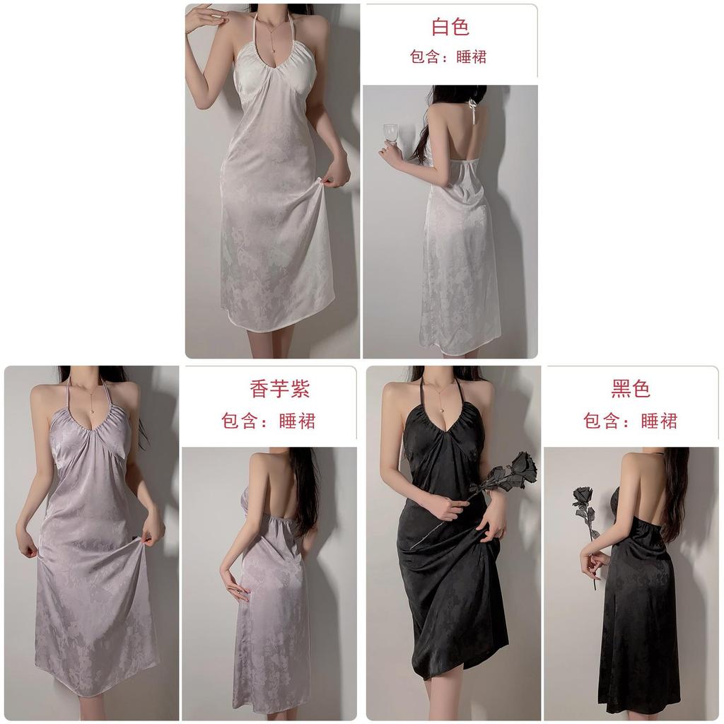 French Style Sleep Dress With Deep V Neck And Bust Enhancing Design For Women
