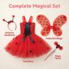 Girls Ladybug Costume Dress with Tulle Skirt and Wings for Halloween Party Cosplay Animal Performance Dress Up Set