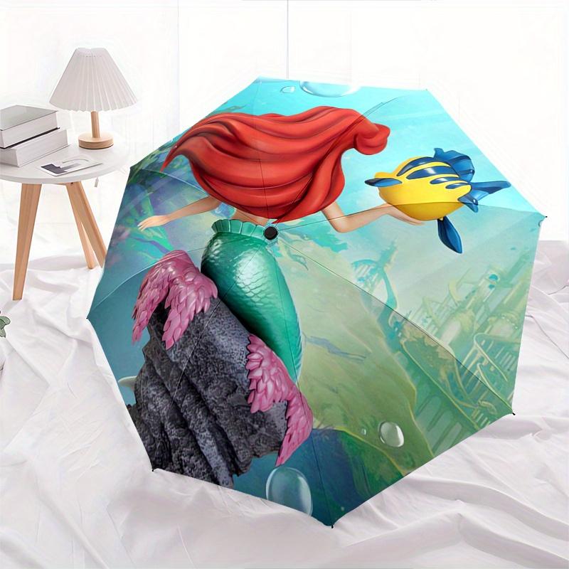 Ariel Automatic Folding Umbrella Simple 8 Rib Design, Bright Cartoon Pattern, Durable Iron Frame, Suitable For Travel, Outdoor, Beach Cu