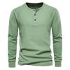 Men's Round Neck Button Long Sleeve Shirt Men's Casual Fashion Solid Color Shirt