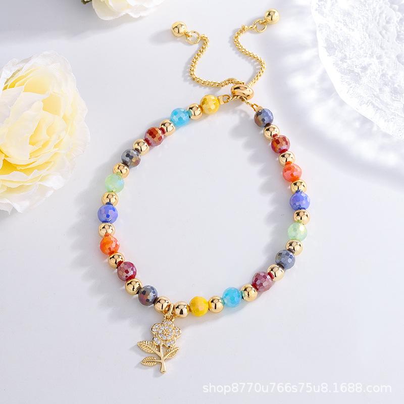 Colorful Crystal Bead Pendant Bracelet, Trendy European and American Fashion
