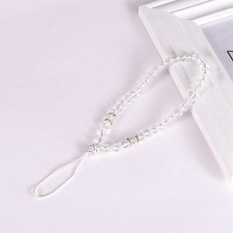 Crystal Beads Phone Short Lanyard Drop-Resistant Halter Lanyard DIY Girls' Solid Color Flat Beads
