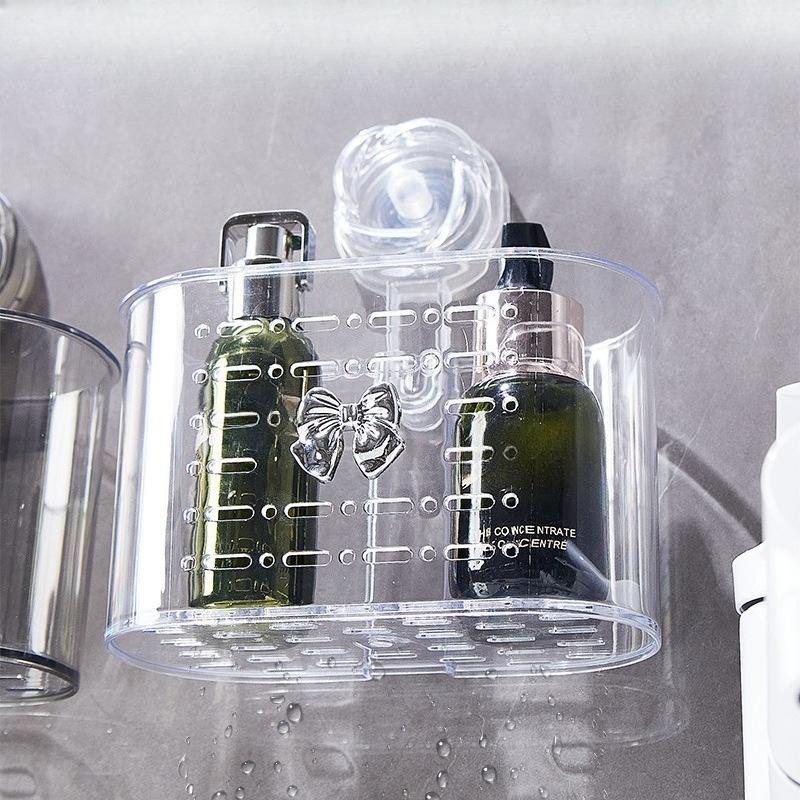 Полка для хранения на присосках для ванной комнаты без сверления, Коробка для хранения в ванной комнате с полым дном для дренажа, Подставка для хранения косметики и ювелирных изделий