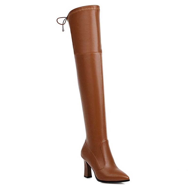 Elastic Thigh High Boots Women Shoes Sexy Slim Long Over the Knee Boot Female Fashion Brown Silver Black Winter Shoe Big Size 45