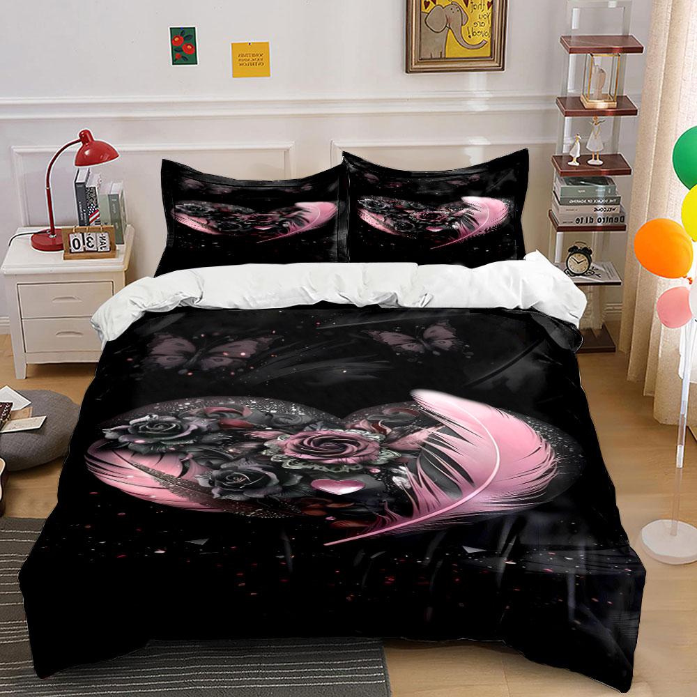 Pink feathers and roses. Bedding sets Duvet cover sets Duvet covers Pillowcases(1*Duvet Cover 2*Pillowcases without duvet insert)