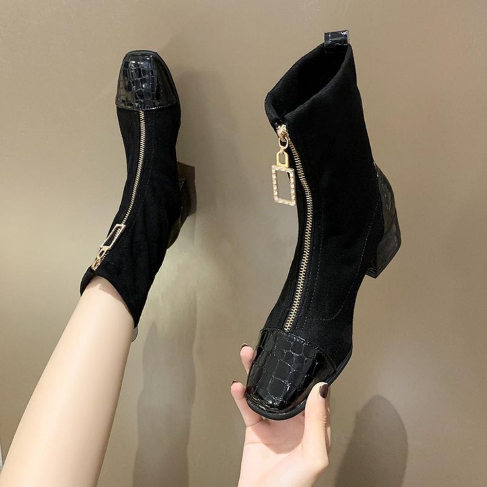 Front Zipper Autumn and Winter New 2024 Temperament Women's Boots Short Boots Thick Heel Elastic Fashion Women's Shoes Ankle