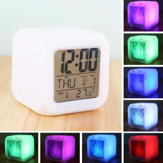 Digital Clock Multifunctional Temperature Display Alarm Clock Square Color Changing Electrical Alarm Clock for Office