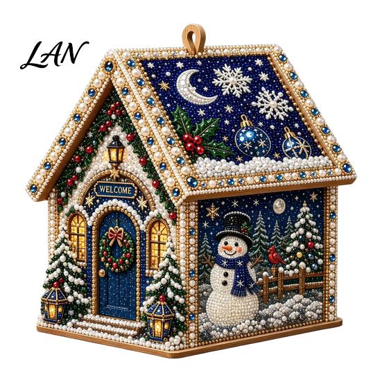 3D Cabin Craft House Christmas Faux Pearl Art Kit, DIY Handmade Rhinestone Painting Kit Relaxing Activities for Adults Adults, Tabletop Xmas