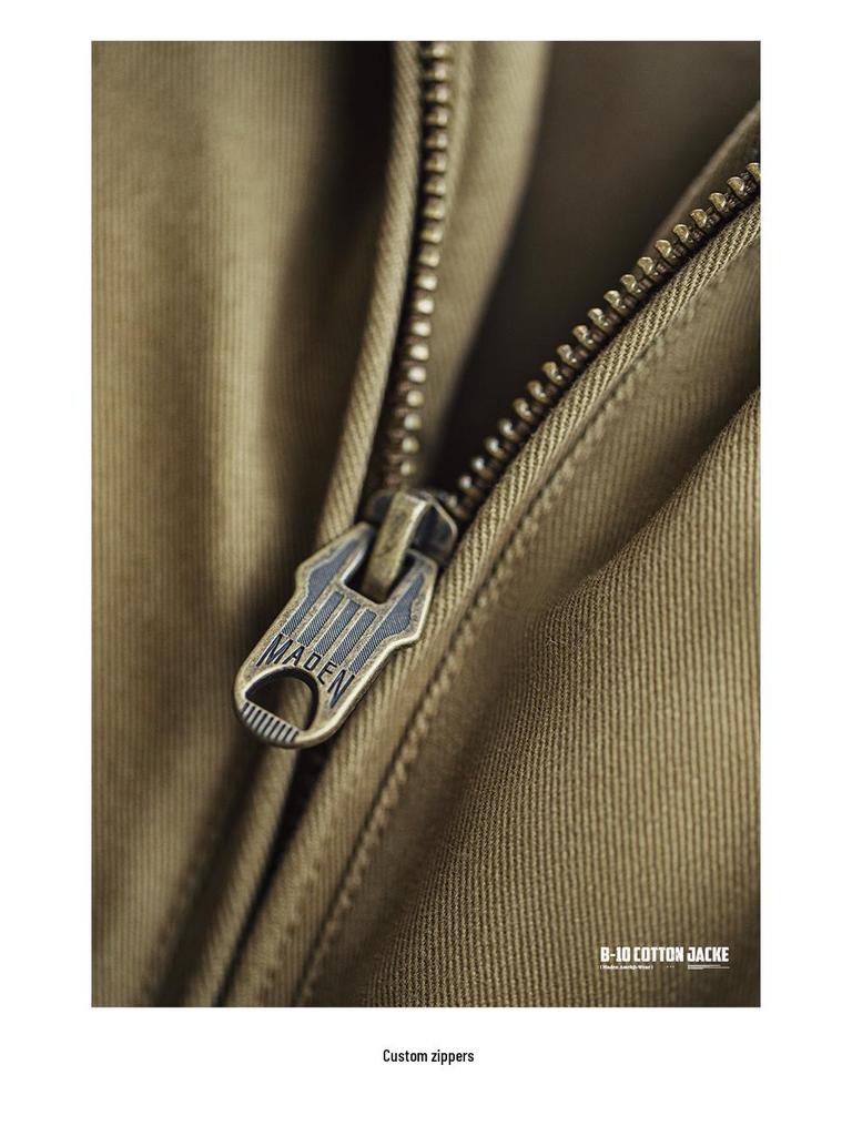 Maden Workwear B10 Ретро Бомбер - Мужская Зимняя Хлопковая Куртка с Меховым Воротником-Лацканом