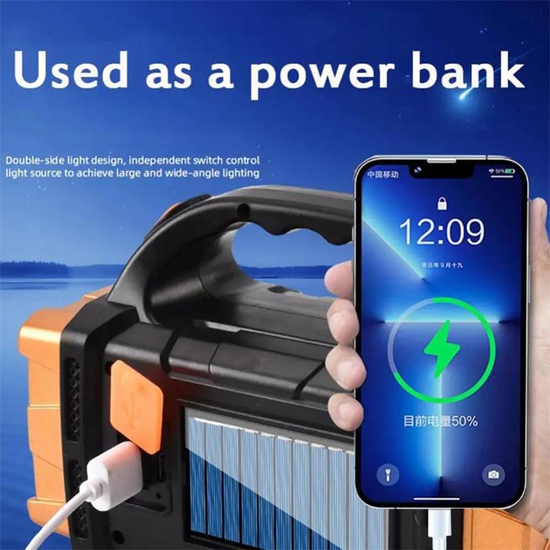 Портативный мощный светодиодный фонарик с USB-зарядкой от солнечной батареи, рабочая лампа COB, 4 режима, зарядка мобильного телефона, кемпинговая лампа