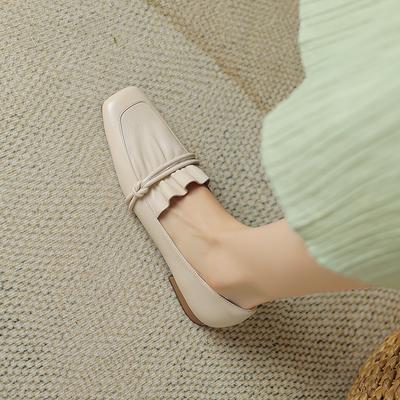 Модные женские лоферы из коровьей кожи с квадратным носком, повседневная женская обувь без каблука, новая коллекция весна-осень 2025, простая белая обувь