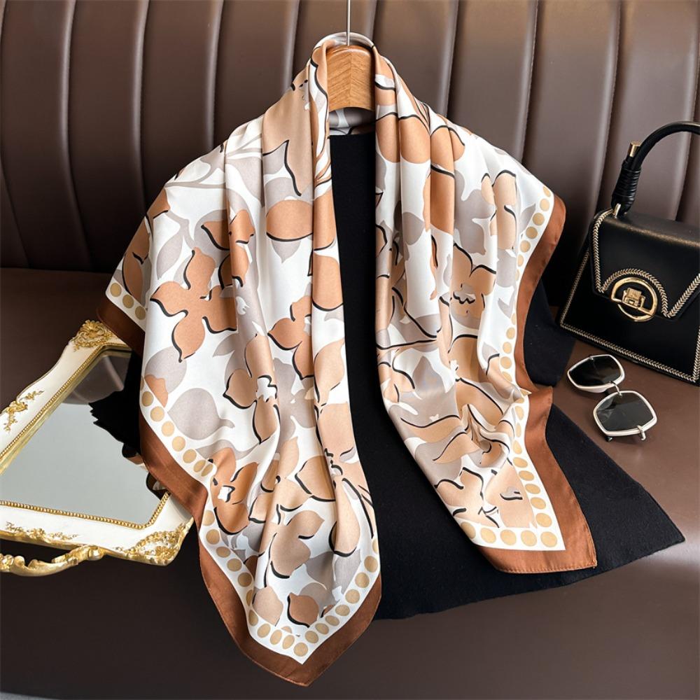 New Design Floral Silk Scarf Luxury Women Shawl 90CM Women's Scarf Bandana