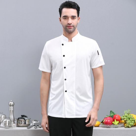 Unisex Chef Shirt Kitchen Single-breasted Short Sleeve Stand Collar Stain-resistant Loose Kitchen Bakery Restaurant Canteen Waiter Top Cook Uniform