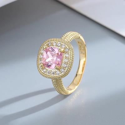 Кольцо с розовым камнем, кольца с полым цирконом, преувеличенные украшения для рук для женщин, позолота 18 карат