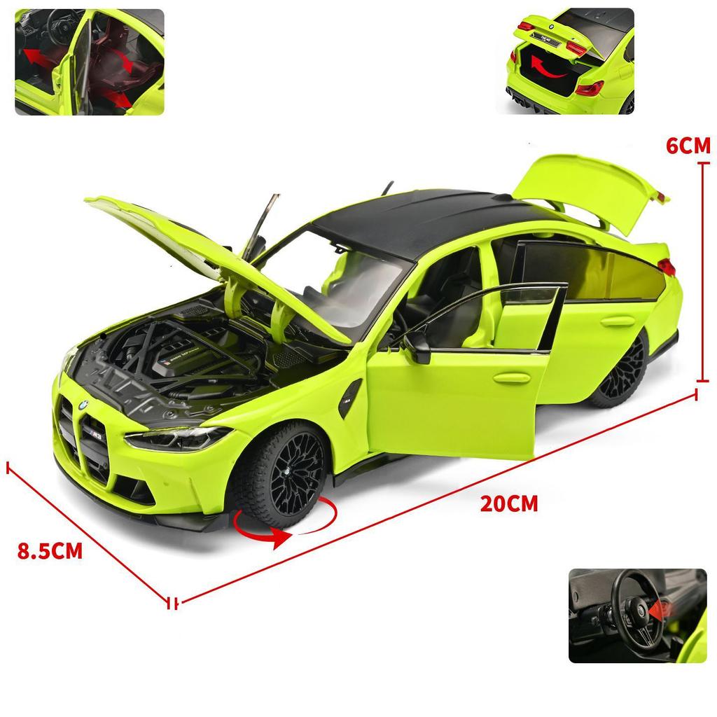 ABL1 1:24 BMW M3 CS LCI G80 Mpower Supercar Alloy Car Model Sound and Light Pull Back Children's Toy Collectibles Birthday Gift