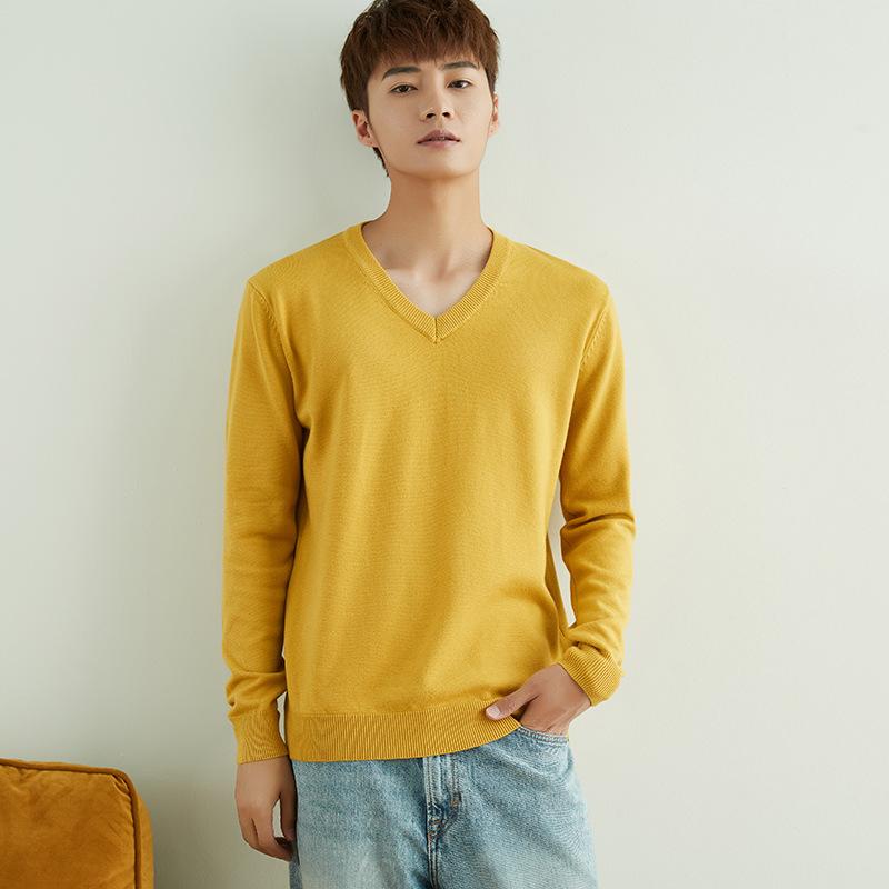 Осенне-зимний мужской вязаный свитер с V-образным и круглым вырезом, простой, в стиле «ветреный полевой», однотонный, деловой свитер.