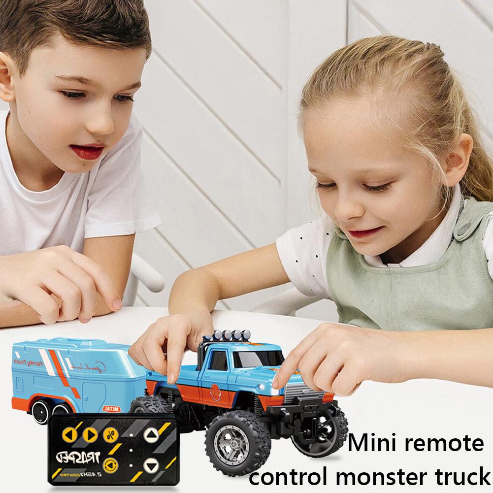 Mini RC Monster Truck with Lights & Trailer Mini Off-Road Climbing Car 2.4Ghz Remote Control USB-C Rechargeable for Kids Gifts