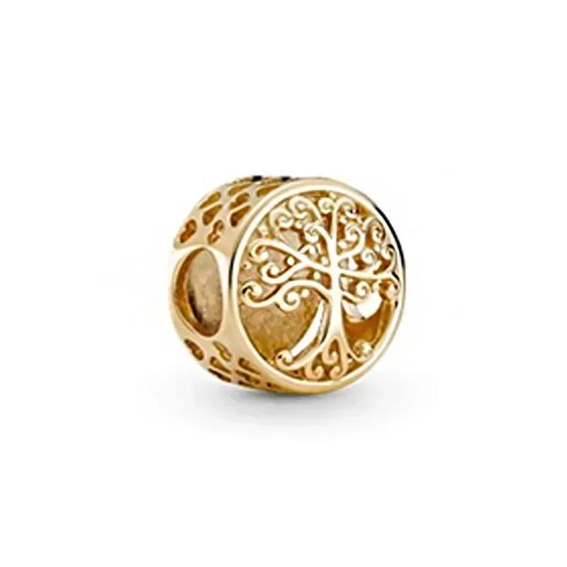 Роскошный золотой цвет серии S925, стерлинговое серебро, классический блестящий кулон «Древо жизни», подходит для оригинального браслета, подарок «сделай сам»