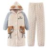 2023 Coral Fleece Jacquard Snot Bear Thick Long Robe Set for Home Wear
