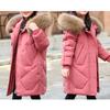 Новая модная детская теплая пуховая куртка Зимняя для девочек с меховым воротником Белый утиный пух Длинная куртка 120-170 см