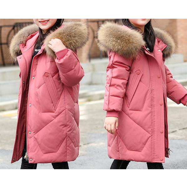 Новая модная детская теплая пуховая куртка Зимняя для девочек с меховым воротником Белый утиный пух Длинная куртка 120-170 см