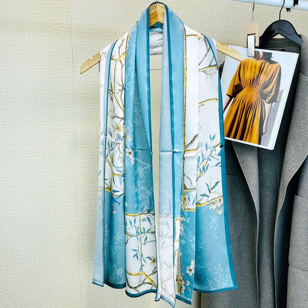 Шелковый шарф для женщин, весенне-осенний стиль, китайский стиль, однотонный, креп, атлас, тутовый шелк, длинный, универсальный шарф, подарок для мамы.