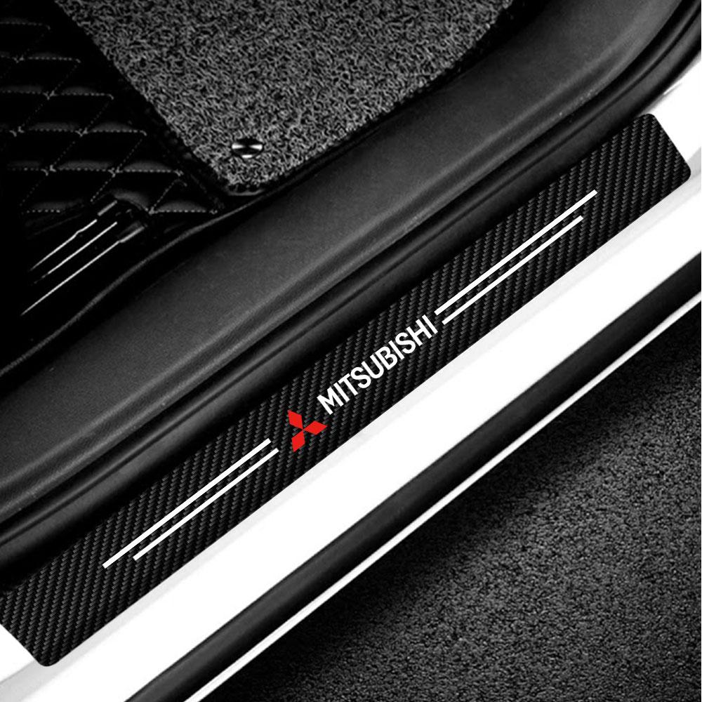 4Pcs Car Carbon Fiber  Door Threshold Protector Decal Auto Accessories For Mitsubishi 9 Ralliart X EX L200 Colt Outlander Pajero