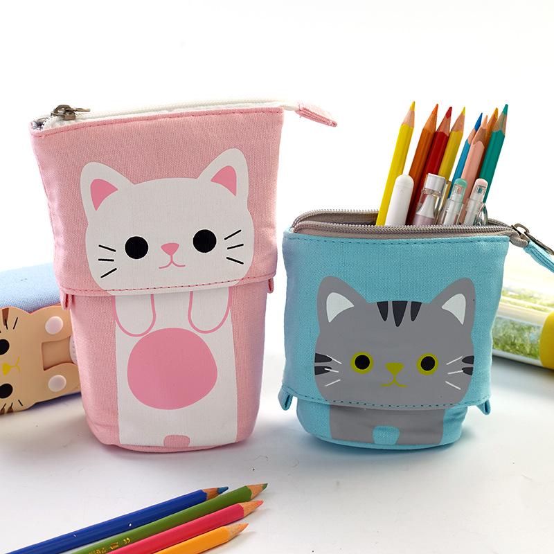 Angoo Funny Pen Bag Pencil Case Flexible Unfold Storage Pouch / Fold Pens Holder Cute Cat Kitty Cat Bear School Supplies A6445