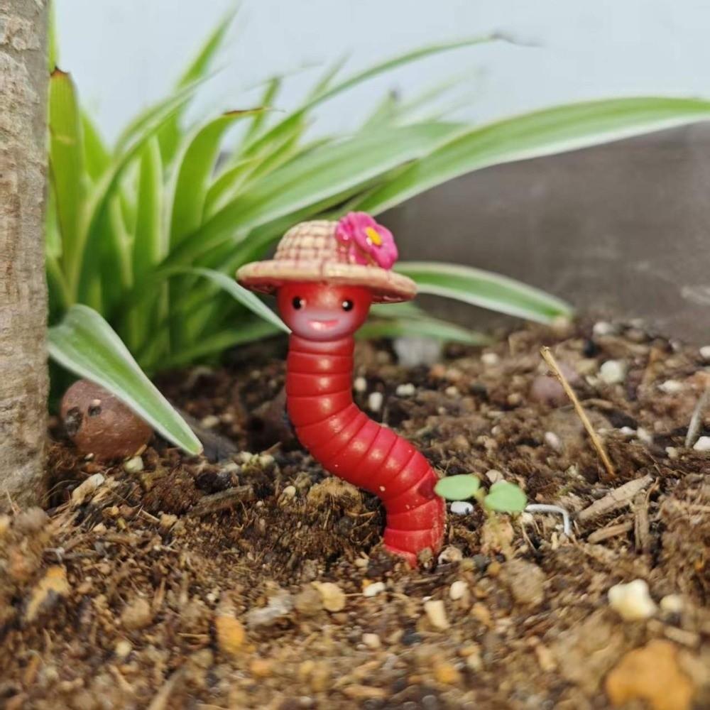 3PCS/SET Resin Earthworm Flowerpot Decoration Realistic Earthworm Ornaments Succulent Plants