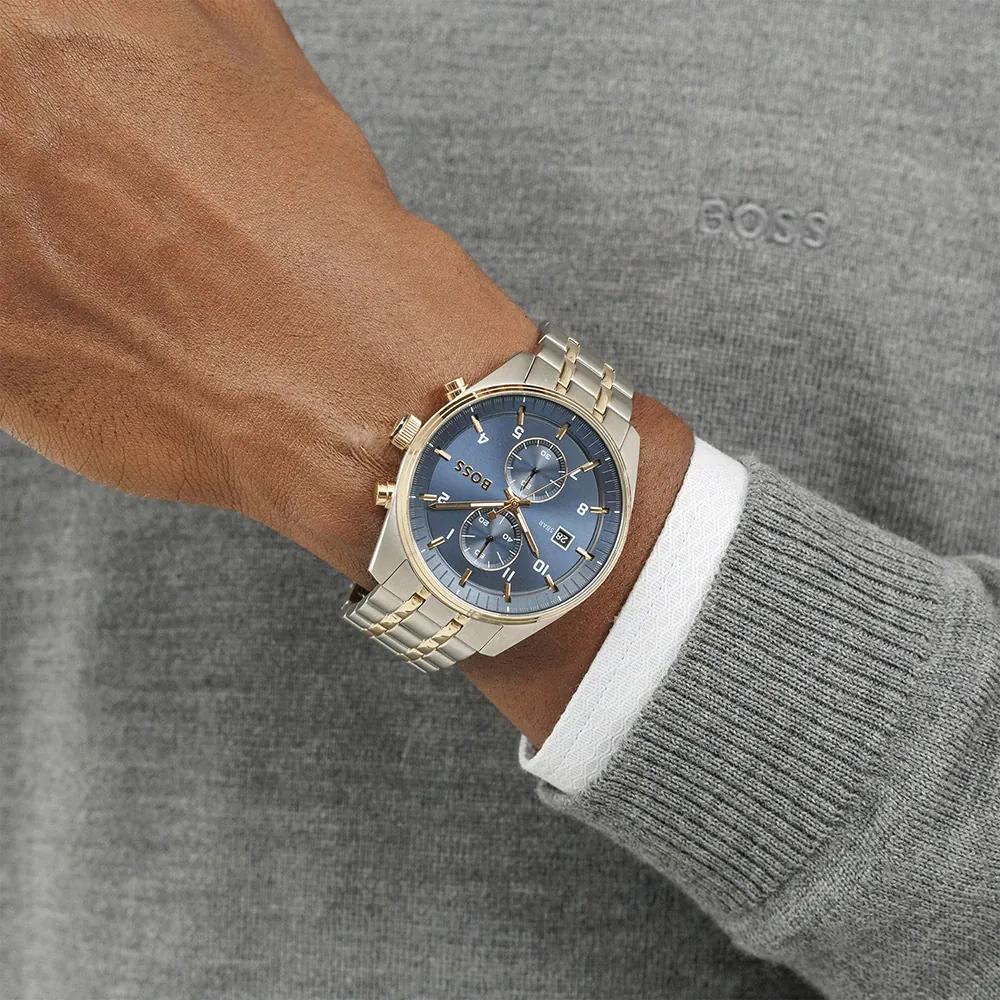 BOSS Мужские кварцевые часы Skytraveller Blue Bicolor из нержавеющей стали 1514247