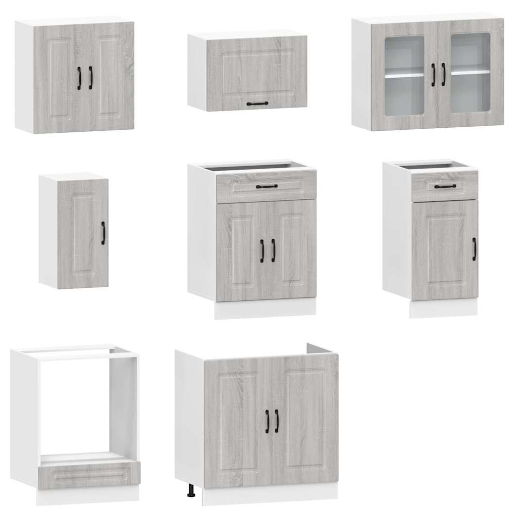 8 Piece Kitchen Cabinet Set Kalmar Grey Sonoma Wood Based Panel