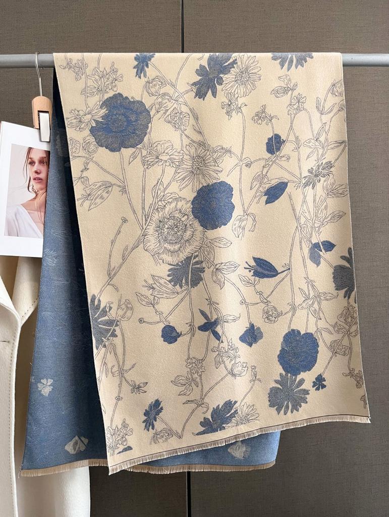 Winter Thickened Warm Scarf Floral Tassel Pashmina Shawl For Women Imitation Cashmere Warps Autumn Coldproof Windproof Blanket