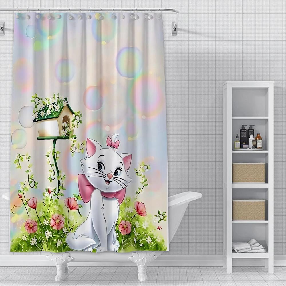 Шторка для душа Водонепроницаемая Полиэстер Краска Цветная Ванная S Marie Cat Шторы Домашний Декор Ванной Комнаты Штора С Крючком