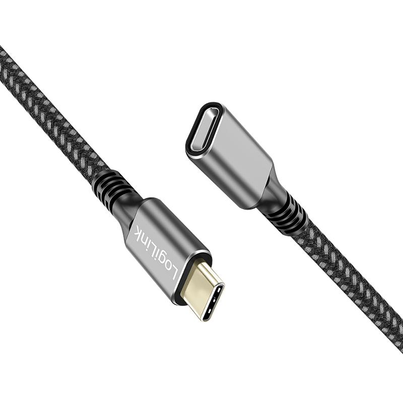 USB-C 3.2 Gen2 LogiLink C/M to C/F Extension Cable 1m 10Gbps 100W PD Aluminum